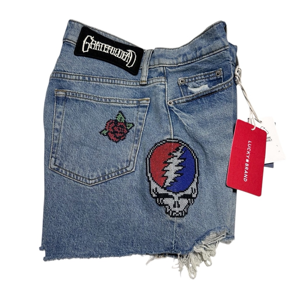 Grateful Dead x Lucky Brand NEW Women’s 90s Midi Jean Shorts Embroidered Rock - Picture 3 of 12